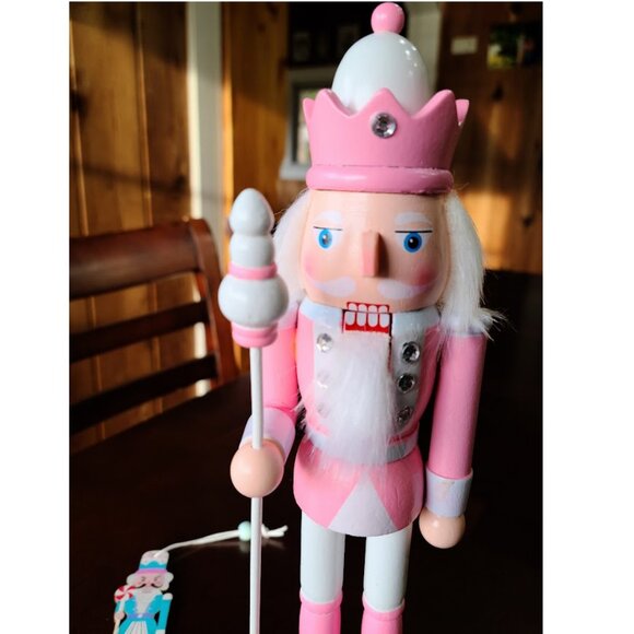 Pink Christmas Nutcracker Soldier Holiday Decor Wooden Statue Xmas Decoration - Picture 2 of 12